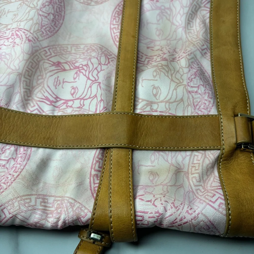 Versace Medusa Pink Leather And Canvas 2 Side Handle Tote/ Bag